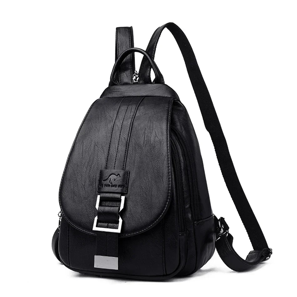 Durable women's leather backpack, water-resistant & anti-theft, great for travel.