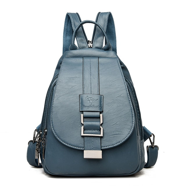 Chic brown sheepskin leather backpack, water-resistant, ideal for daily essentials.