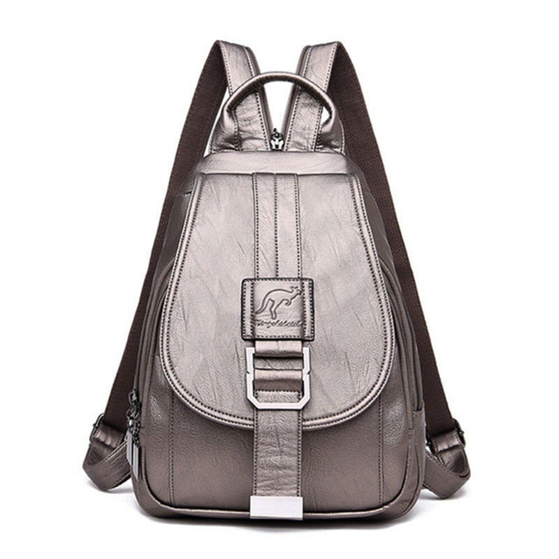 Women's premium leather backpack with anti-theft features, water-resistant for travel.
