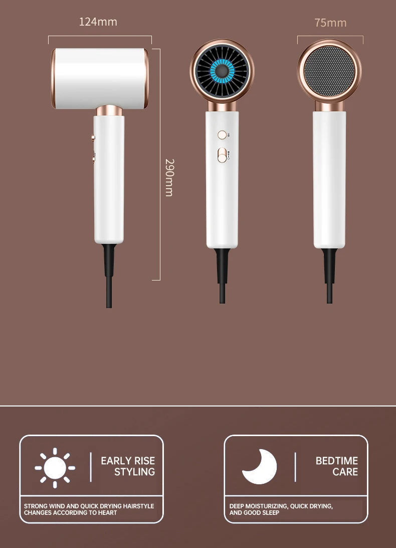 Powerful 2400W hair dryer with negative ions for women seeking quick, healthy hair.