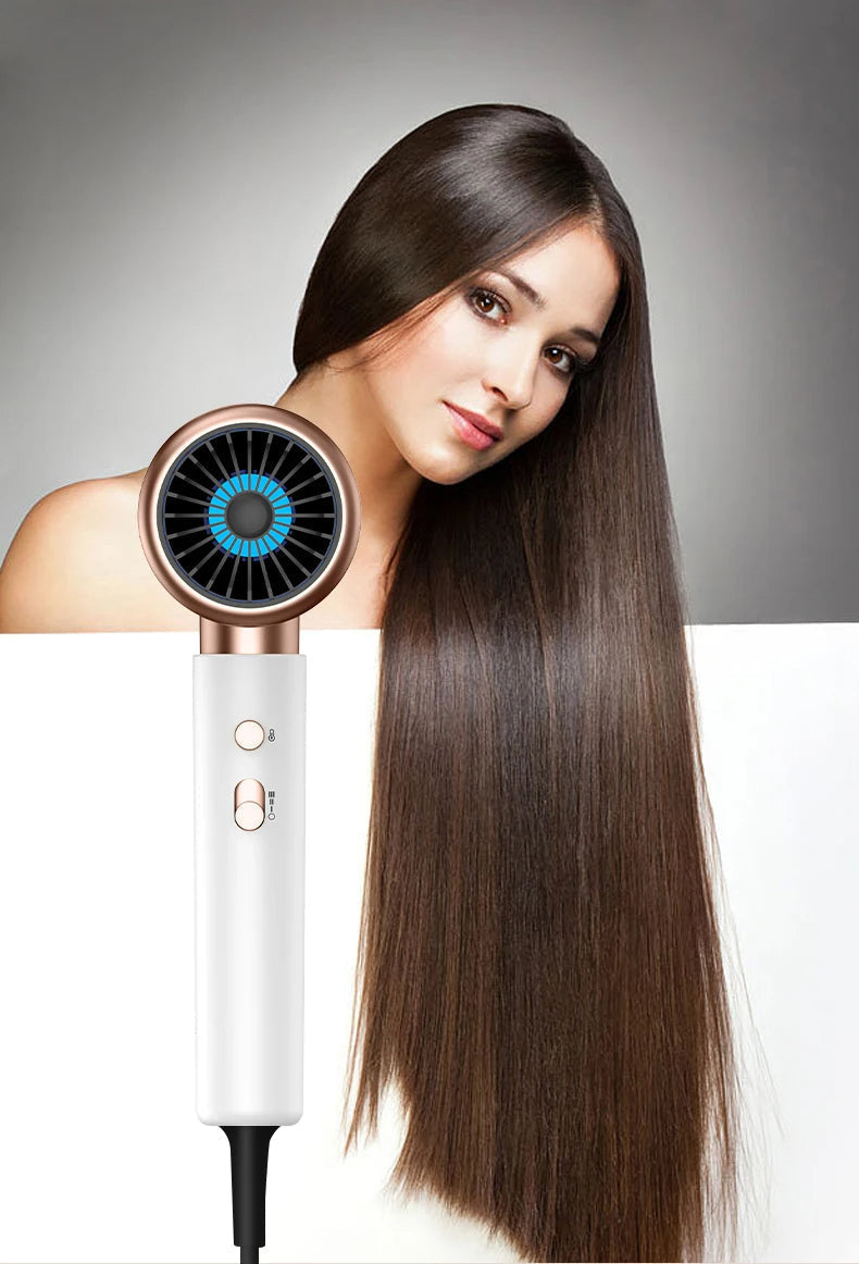Professional 2400W hair dryer, negative ion technology for women's shiny, frizz-free hair.