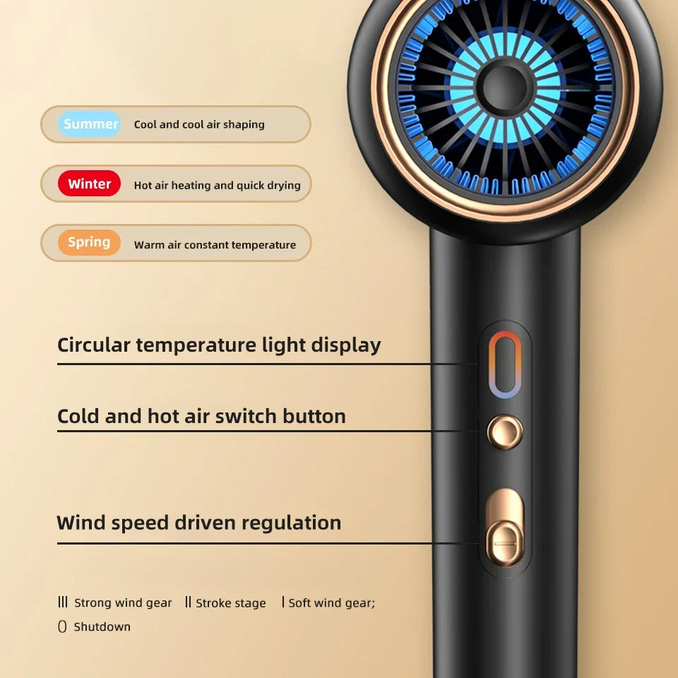 Women's 2400W hair dryer with negative ions, powerful for quick, professional hair drying.
