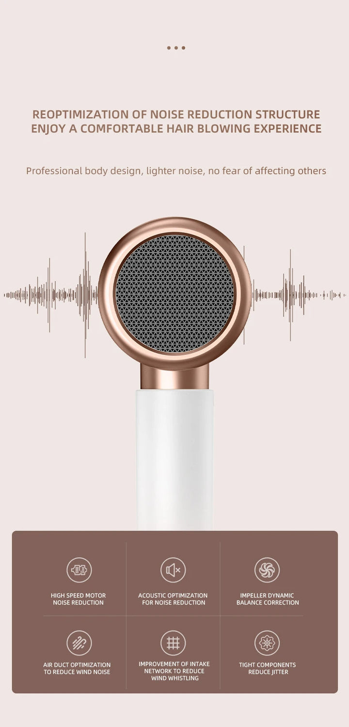 Women's 2400W hair dryer, cold/warm air settings, negative ions for ultimate frizz control.