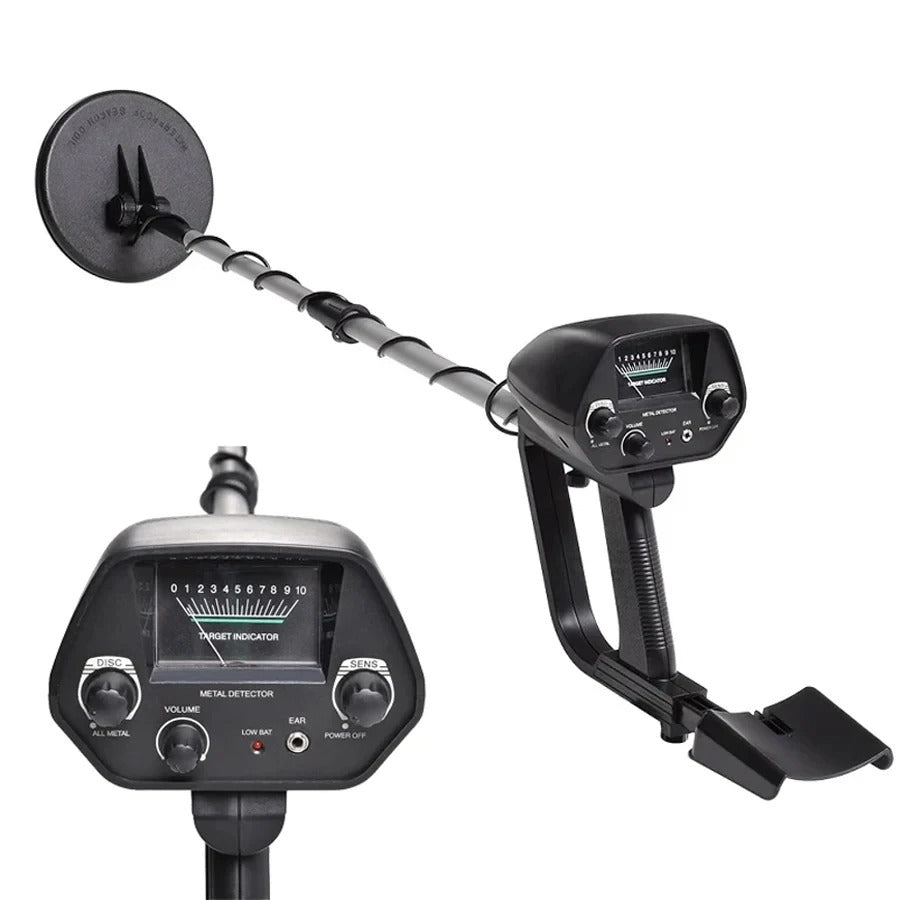 "Professional metal detector for gold hunting, long handle, digital display, outdoor treasure discovery tool."