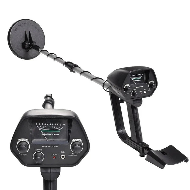 "Professional metal detector for gold hunting, long handle, digital display, outdoor treasure discovery tool."