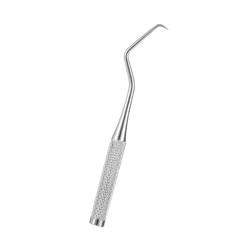 Close-up of polished professional stainless steel dental plaque remover tool for long-term use.