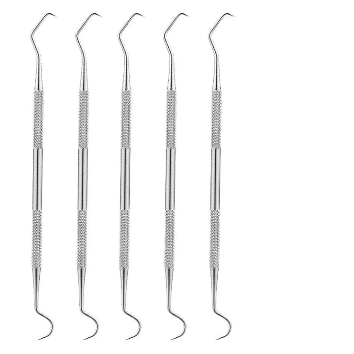 Durable stainless steel dental hygiene tools for removing plaque and tartar, improving oral health.