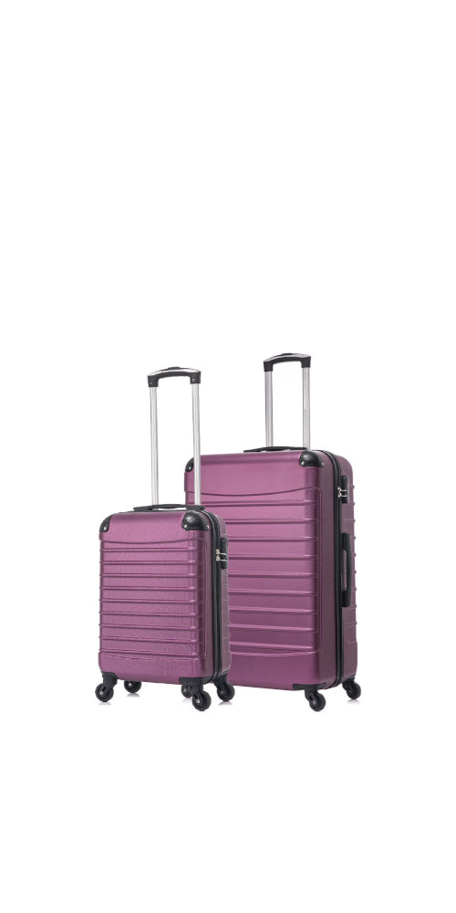 Purple 2-piece hardshell luggage set with spinner wheels, perfect for travel.