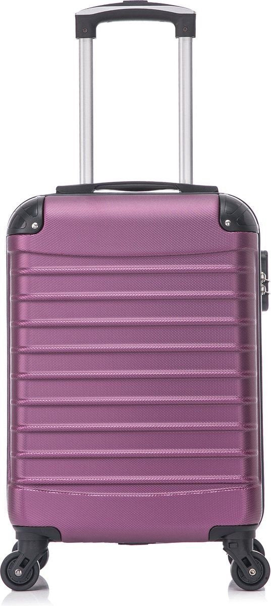 Purple carry-on & checked bag hardshell luggage set with smooth spinner wheels for long journeys.