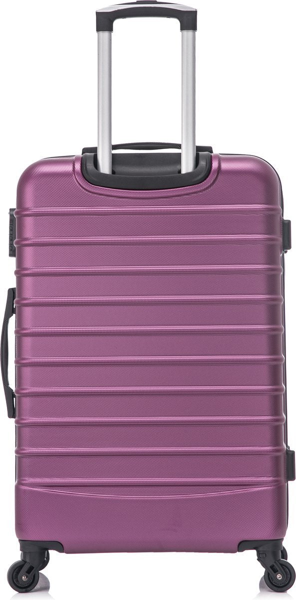 Complete purple 2-piece hardshell travel luggage set, durable & secure for any vacation or trip.