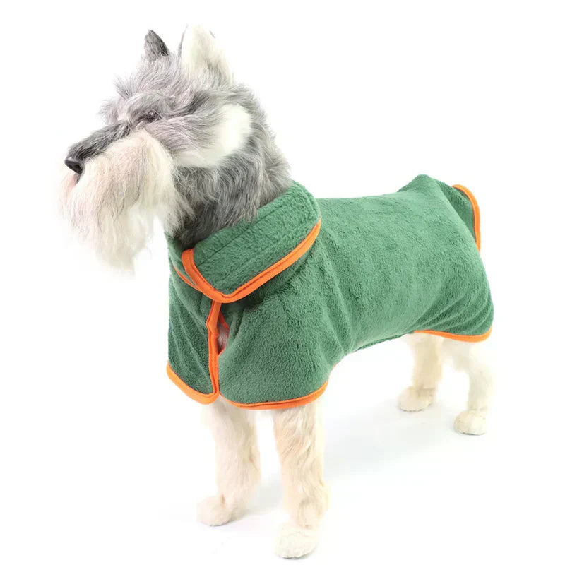 Quick-drying dog bathrobe in blue, featuring a snug fit with adjustable Velcro closures for comfort and warmth.