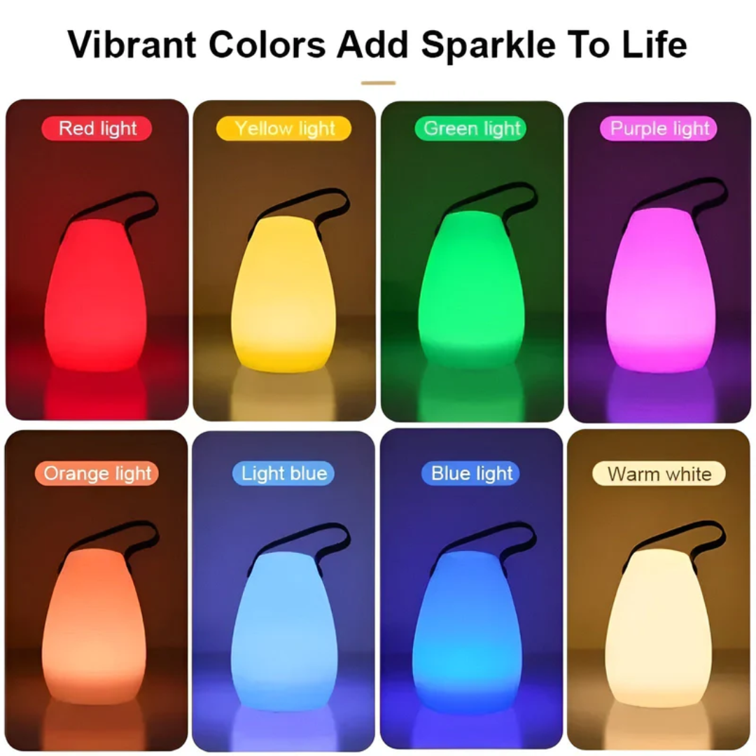 Modern RadianceFlex wireless table lamp, rechargeable and waterproof for patio ambiance.
