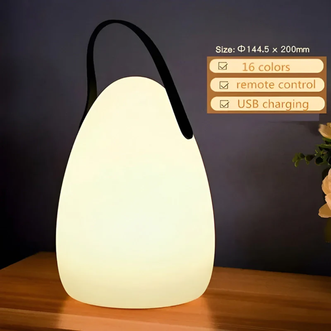 RadianceFlex: a portable wireless table lamp, waterproof LED light for garden or living room.