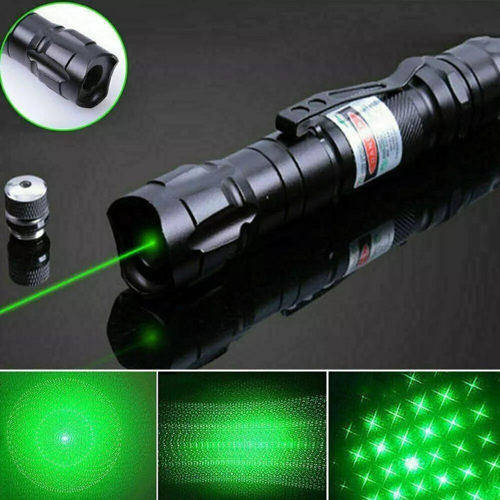 Rechargeable green laser pointer, long range precision tool for versatile uses.