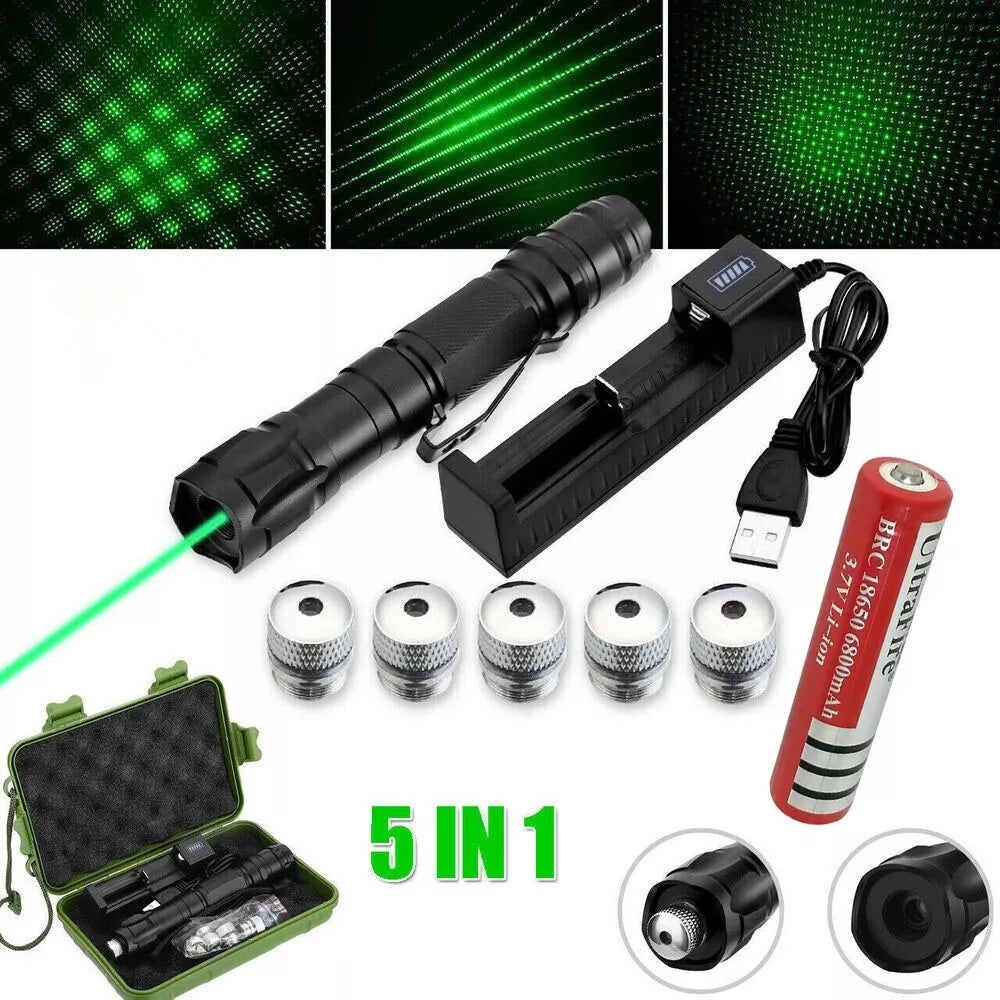 Precision green laser pointer with long-lasting rechargeable battery for continuous use.