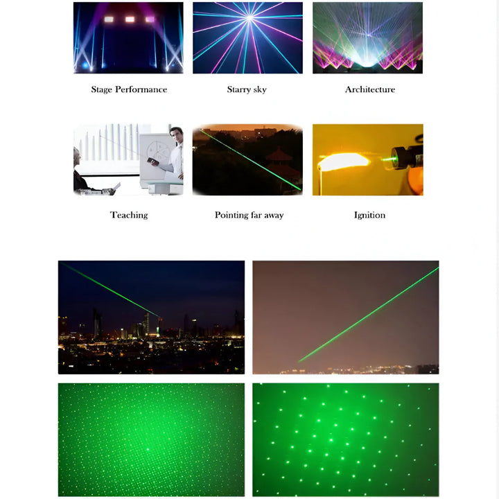 Portable rechargeable green laser pointer, perfect for hiking, astronomy, and pointing.