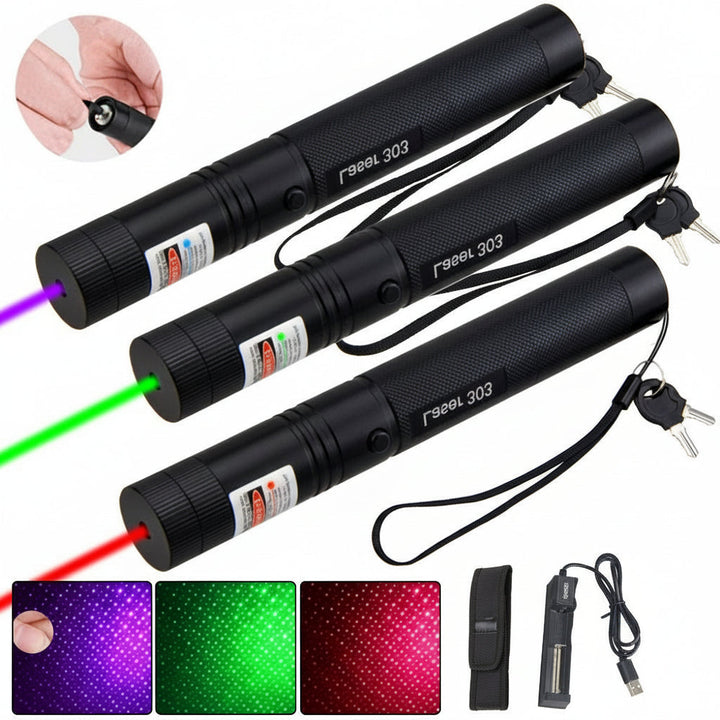 High-power long-range laser pointer with rechargeable battery, perfect for outdoor exploration & pointing.