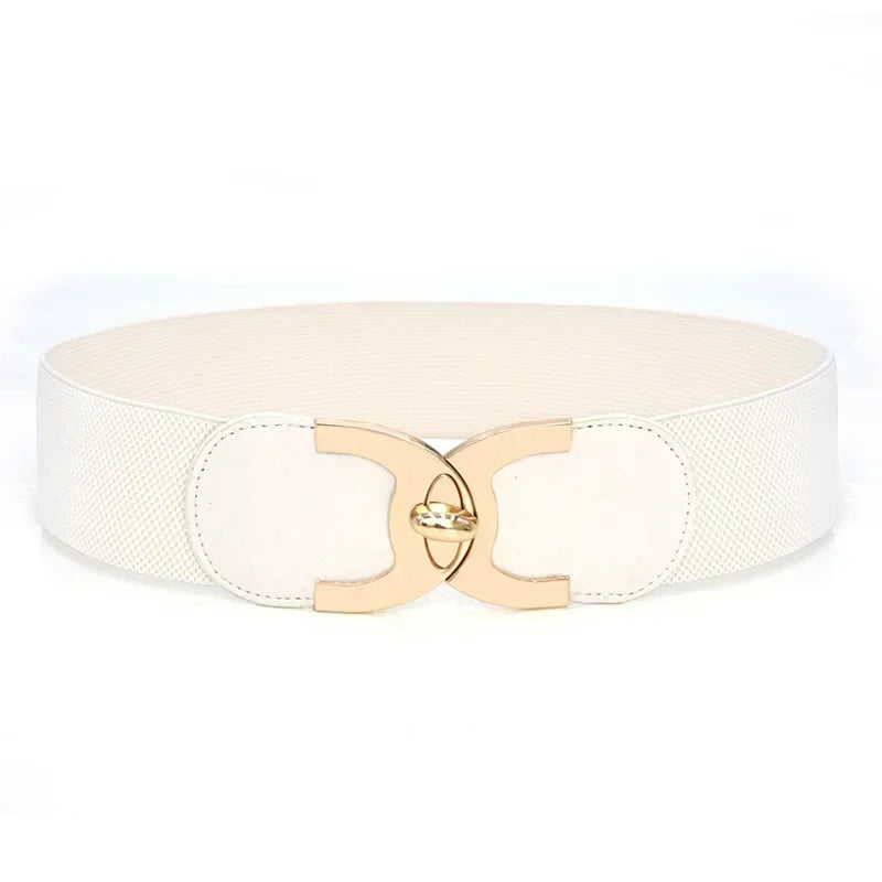 Black Wide Elastic Parisian Chic Belt, women's waist belt, elegant French fashion accessory.