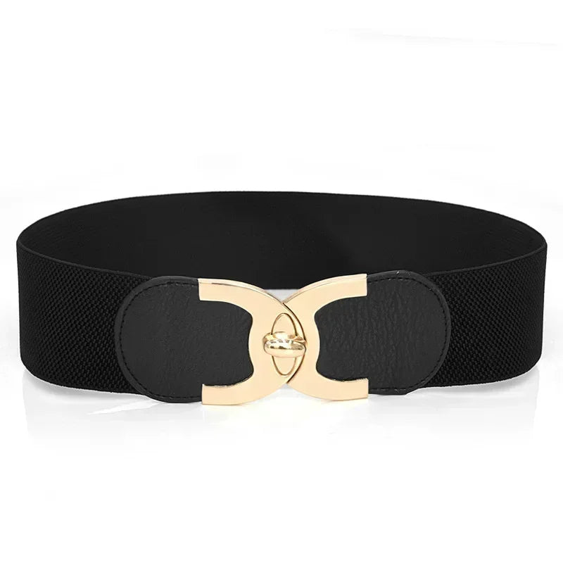 White Wide Elastic Parisian Chic Belt, women's dress belt, a versatile French fashion statement.