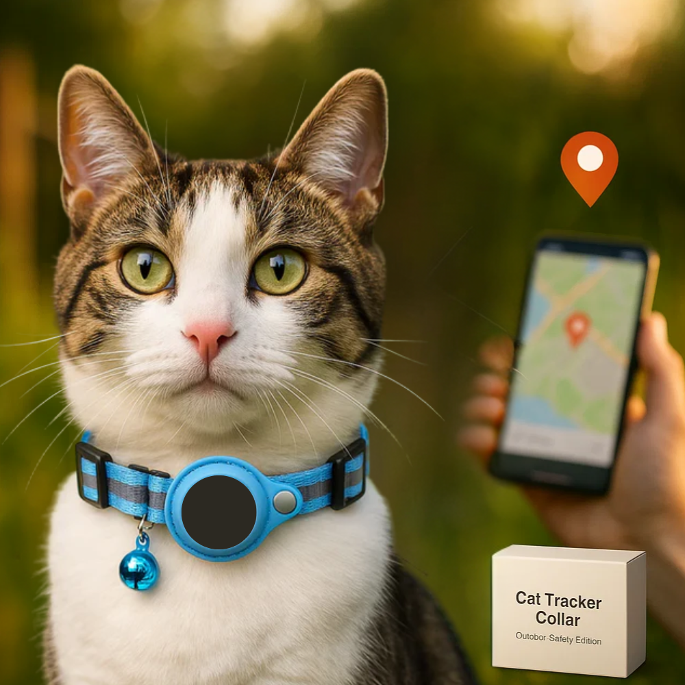 "Reflective cat GPS tracker collar with quick release, enhances safety and visibility for your pet's outdoor adventures."