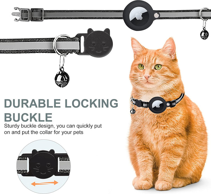 "Reflective cat GPS tracker collar with quick release, enhances safety and visibility for your pet's outdoor adventures."