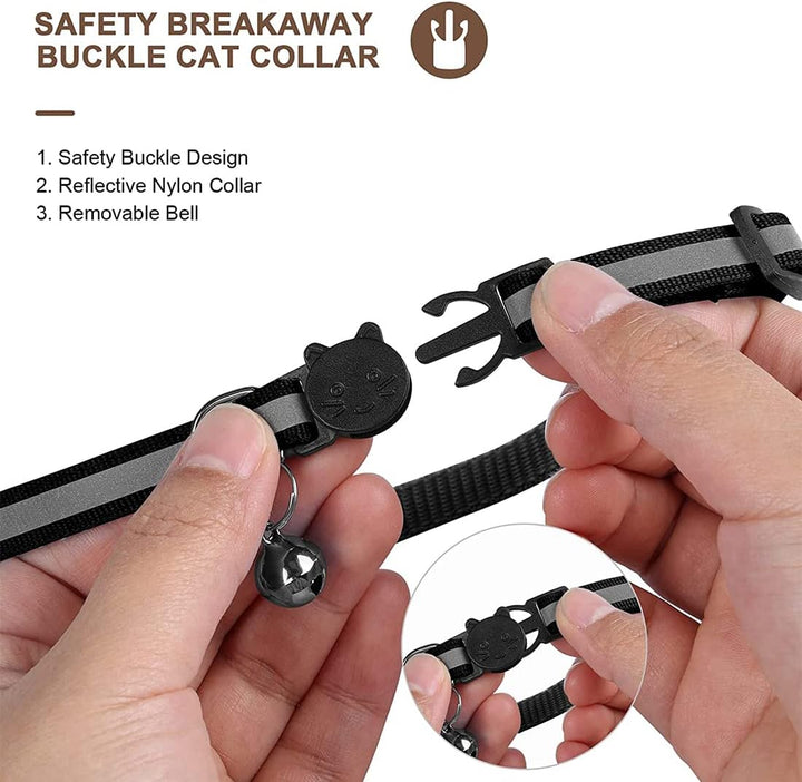 "Reflective cat GPS tracker collar with quick release, enhances safety and visibility for your pet's outdoor adventures."