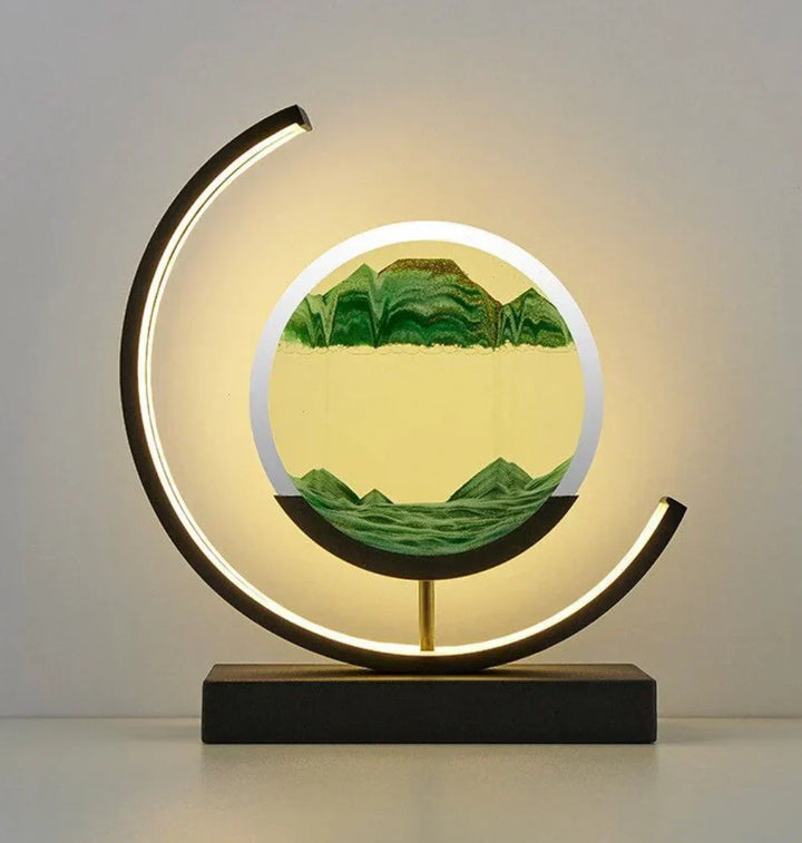 Relaxing moving sand art table lamp, perfect for serene home and office decor. A unique visual art piece.
