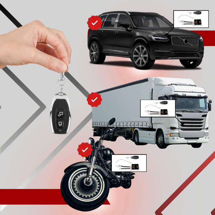 Wireless remote control car battery kill switch, 12V vehicle power cutoff for enhanced security.