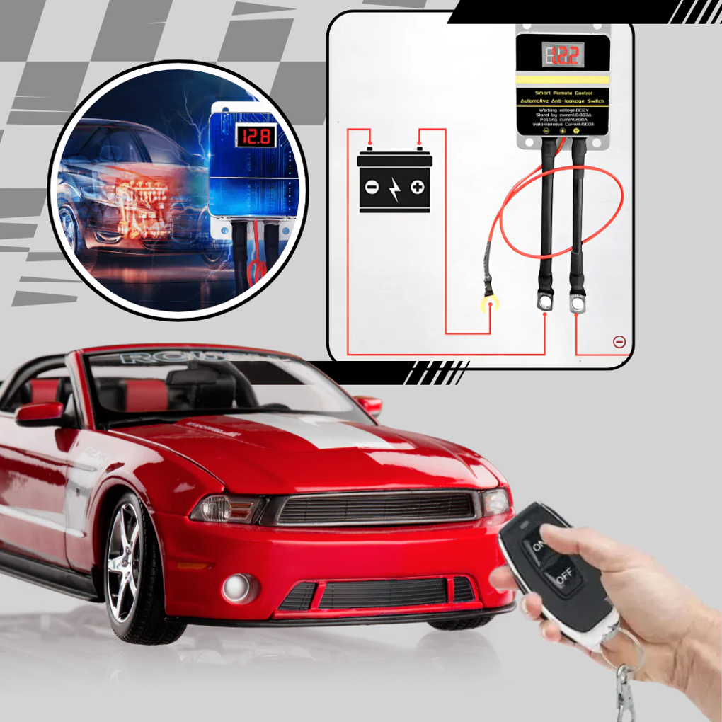 Remote 12V car battery power cutoff switch, essential vehicle accessory for safety & anti-theft.