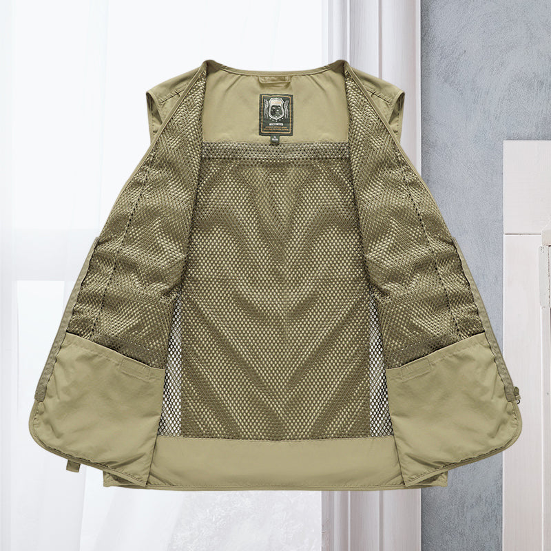 Durable ActionGuard men's tactical vest for survival, outdoor gear, and rugged activities.