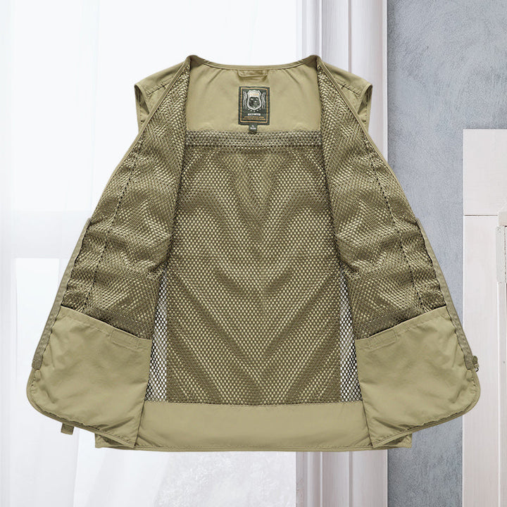 Durable ActionGuard men's tactical vest for survival, outdoor gear, and rugged activities.