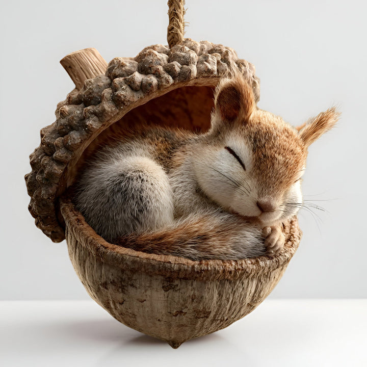 Festive acorn ornaments with cute woodland animals, perfect for rustic Christmas tree decor.