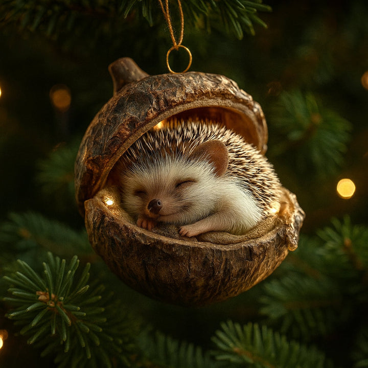 Set of woodland animal acorn Christmas ornaments, festive & cute holiday tree decor.
