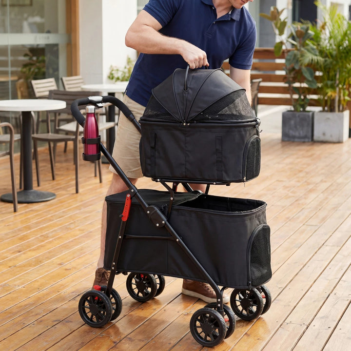 Easy-Fold Dog Stroller with Detachable Basket for Small Dogs
