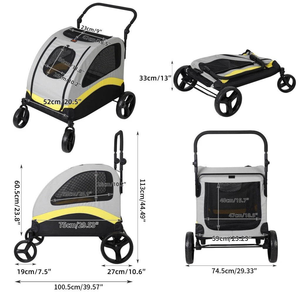 Spacious Collapsible 4-Wheeler Dog Stroller for Large Breeds