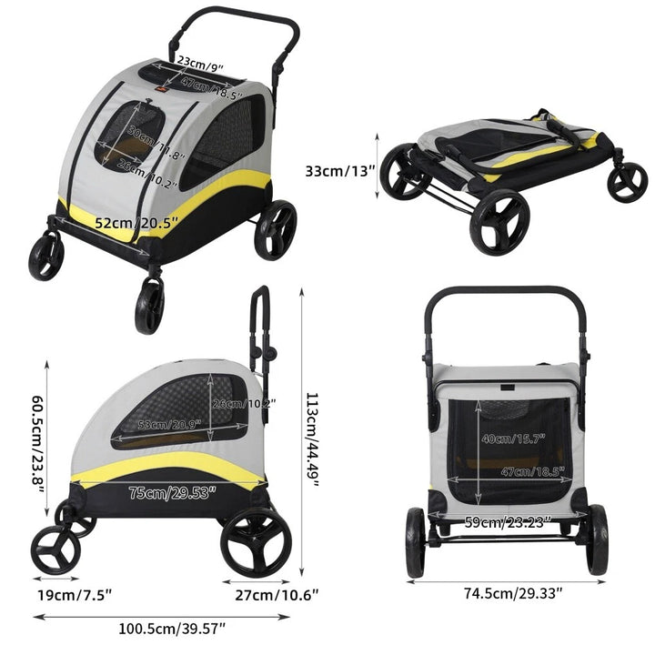 Spacious Collapsible 4-Wheeler Dog Stroller for Large Breeds
