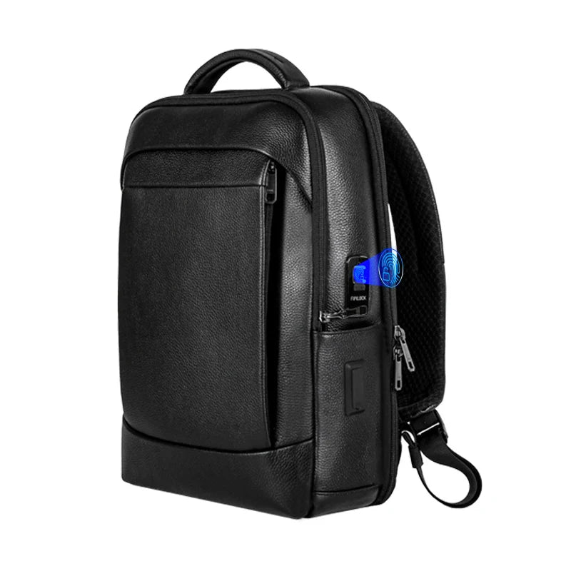 Secure men's business laptop backpack with fingerprint lock, ideal for travel. Large capacity anti-theft professional bag.