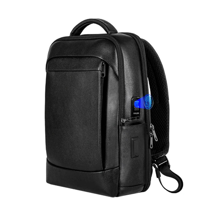 Secure men's business laptop backpack with fingerprint lock, ideal for travel. Large capacity anti-theft professional bag.