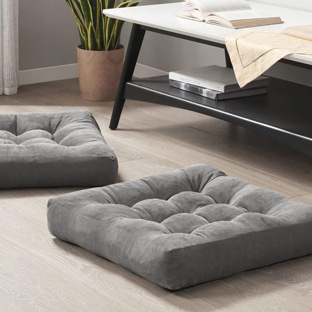 Large tufted corduroy meditation & yoga floor cushions (set of 2) for relaxation & home comfort.