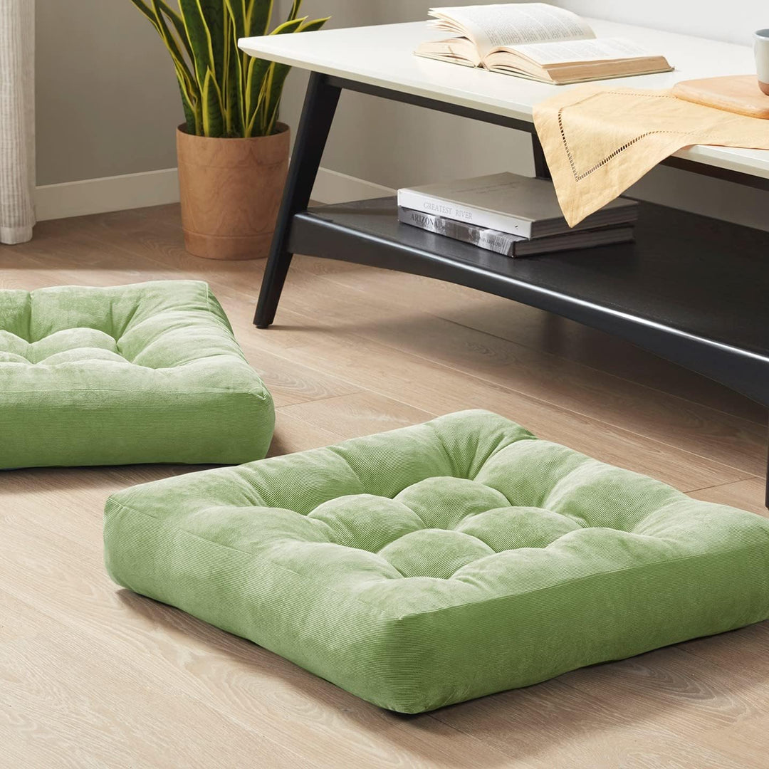 Tufted corduroy meditation floor cushions (set of 2), large yoga pillows for comfortable relaxation.
