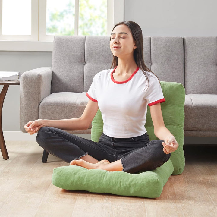 Comfortable set of 2 large tufted corduroy floor pillows for meditation, yoga & home decor.