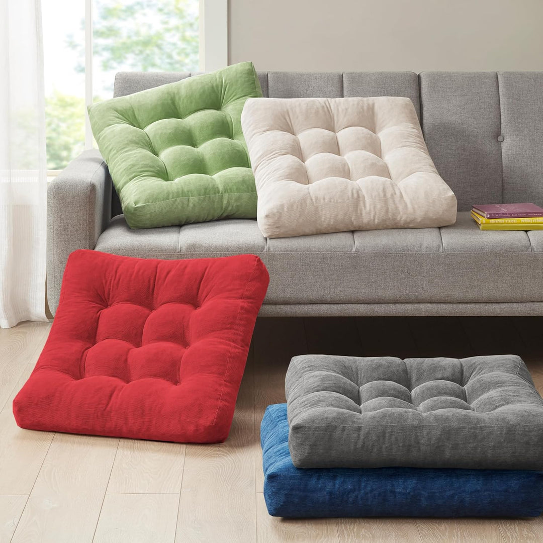 Large tufted corduroy yoga & meditation floor cushions (set of 2) for relaxation & comfortable seating.