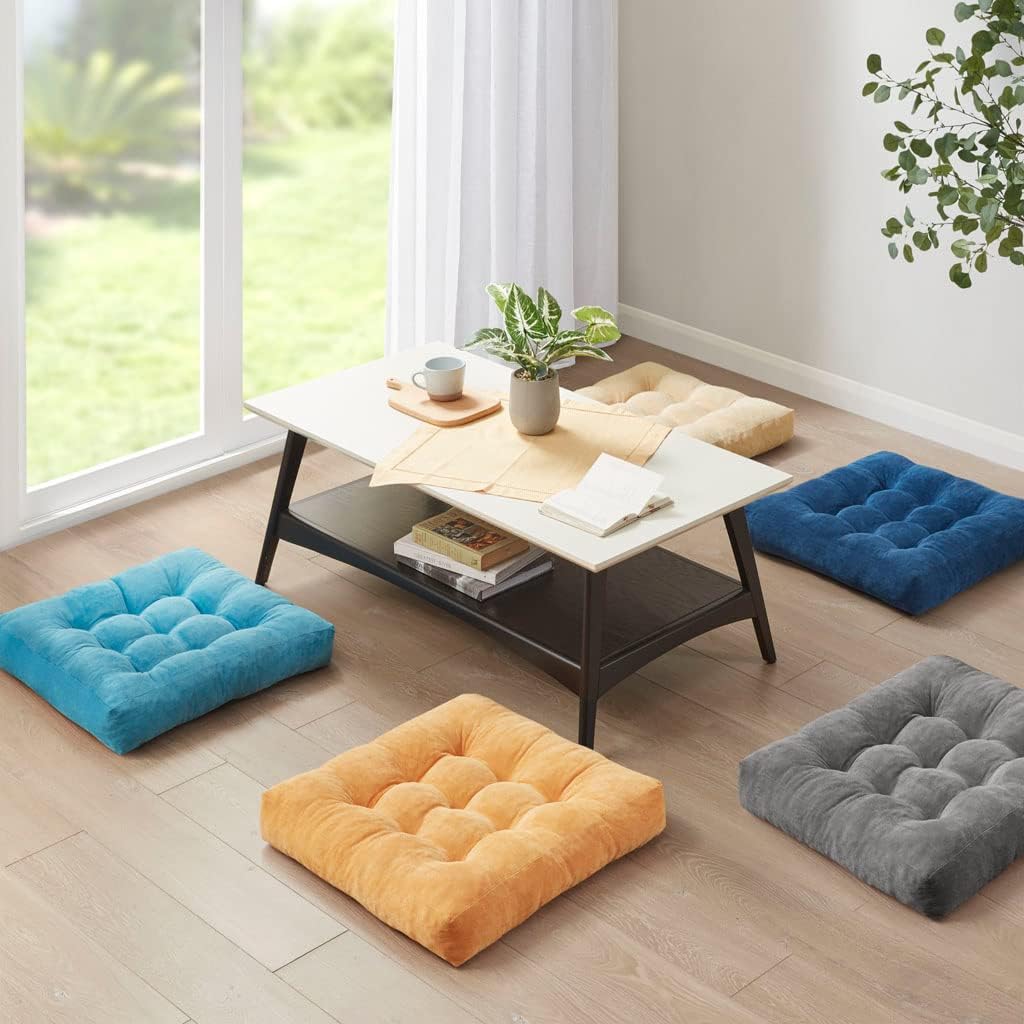Elegant set of 2 tufted corduroy meditation floor cushions, large size, perfect for yoga & decor.