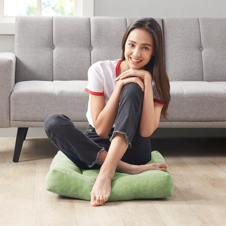 Two large tufted meditation floor cushions, corduroy yoga pillows for ultimate relaxation & comfort.