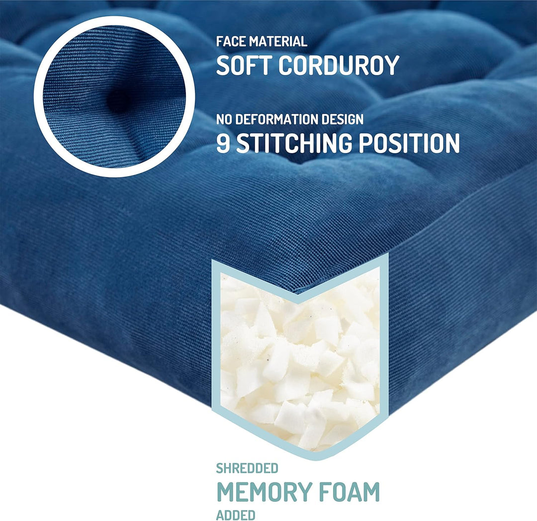 Versatile set of 2 large tufted corduroy cushions for meditation, yoga, relaxation & comfortable seating.