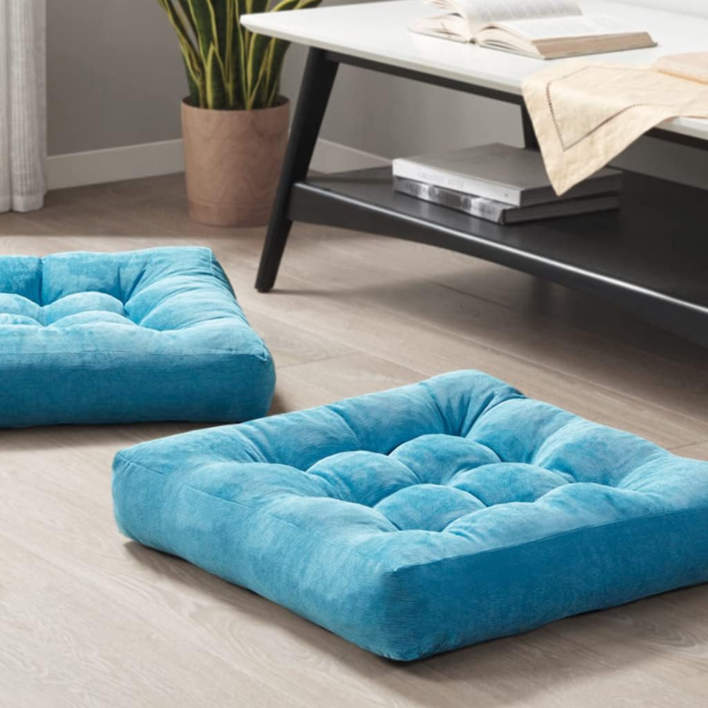 Stylish set of 2 large tufted corduroy floor cushions, perfect for meditation, yoga & home decor accents.