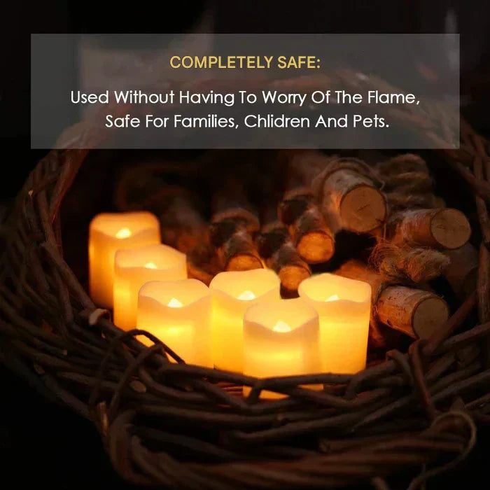 Realistic flameless LED candle light, warm white, 24 pcs for romantic ambiance & safe home decor.