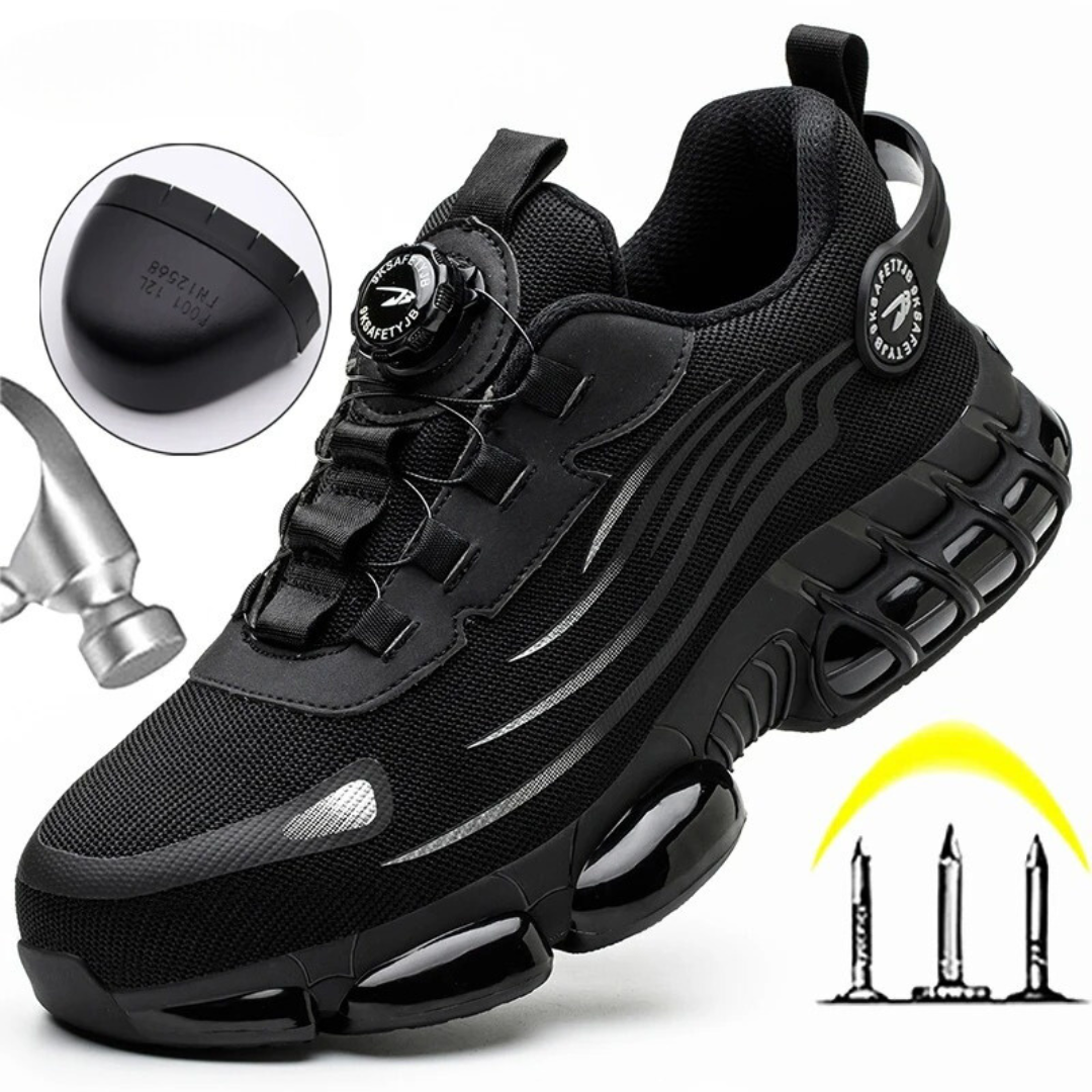 Men's orthopedic steel-toe safety work shoes, lightweight & durable for industrial protection.