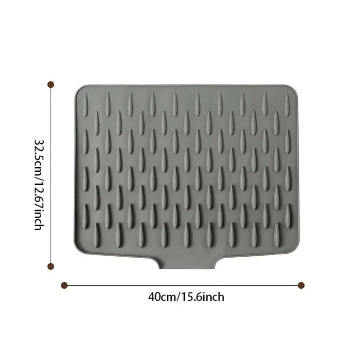 Non-slip silicone dish drying mat for kitchen organization. Gradient grip design, easy clean, protects countertops.