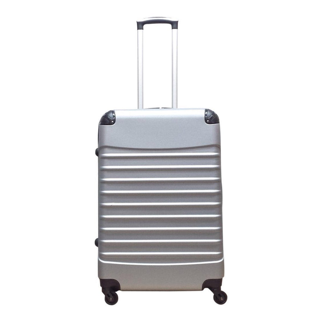 Complete silver hard-shell travel luggage set, perfect for any trip, featuring a carry-on & a large suitcase.